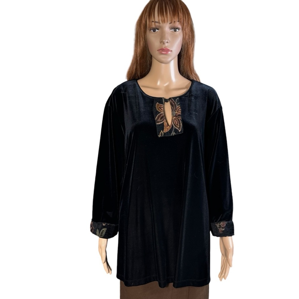 Vintage Fenini Black Velvet 3/4 Sleeve Top Size 2X